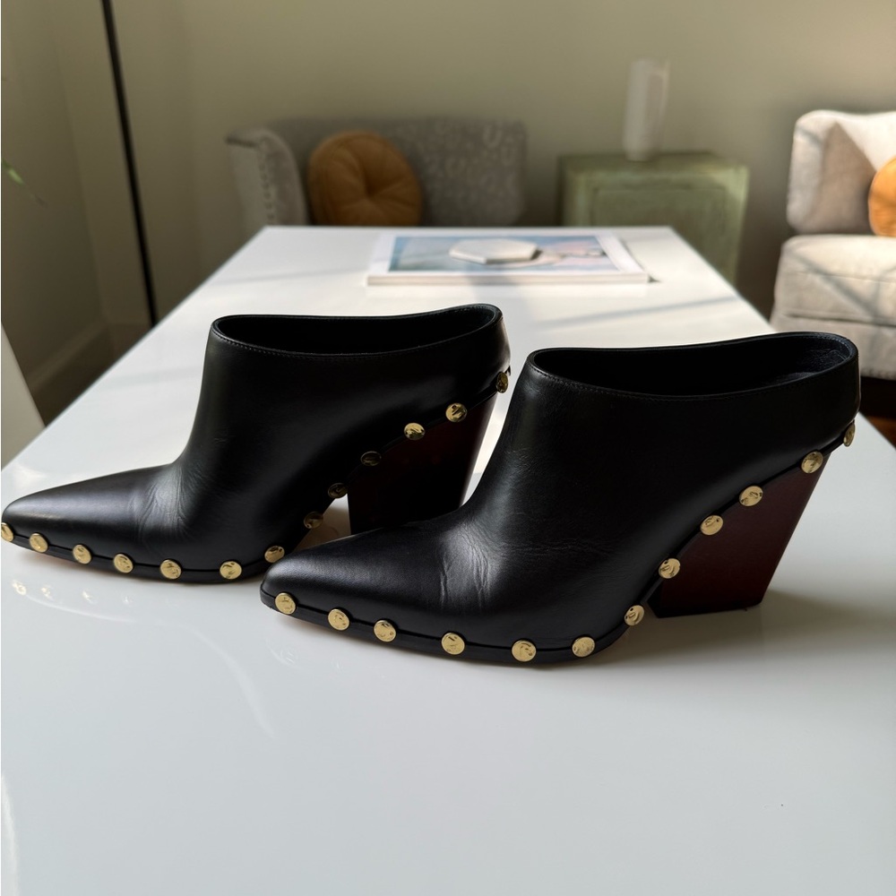 Celine Black Mules with Gold Accents